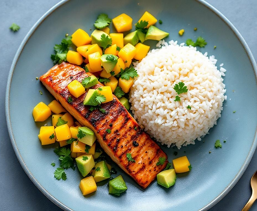 Salmon, Rice & Mango Salsa